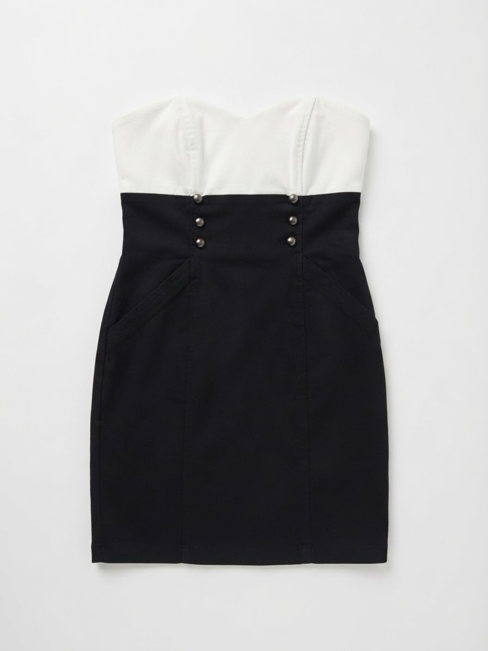 Forever 21 Black & White Colorblock Strapless Mini Dress (Size L)